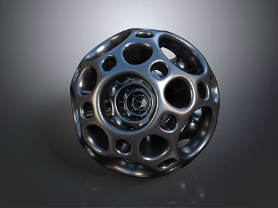 Modern Metal Spherical Furniture Decor Featuring Hollow Openings And Shiny Metal Finish 3d model