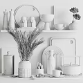 Minimalist Decorative Ornament Set With Dried Pampas Grass Wooden Vases Ceramic Accents And Books