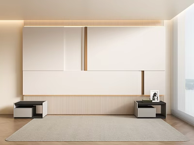 Modern Minimalist Living Space With Decorative Wall Cabinets And Rug 3d model