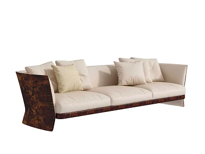 Modern Light Beige Three Seater Sofa With Soft Cushions And Wooden Accents 3d model