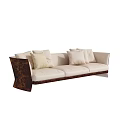 Modern Light Beige Three Seater Sofa With Soft Cushions And Wooden Accents