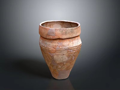 Handcrafted Terracotta Clay Pot With Intricate Carved Patterns Rounded Rim And Conical Base 3d model