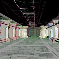 Modern Corridor Interior With White Ceiling Square Lights Marble Floor Blue Lighting And Green Door