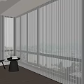 Modern Interior With Large Windows Vertical Blinds Black Chair And Dark Wooden Floor
