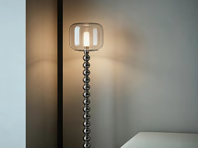 Modern Floor Lamp With Transparent Square Lampshade And Ball Shaped Pole For Warm Ambiance 3d model