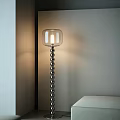 Modern Floor Lamp With Transparent Square Lampshade And Ball Shaped Pole For Warm Ambiance