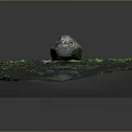Natural Wooden Stone Decorative Piece With Green Grass Base And Textured Surface