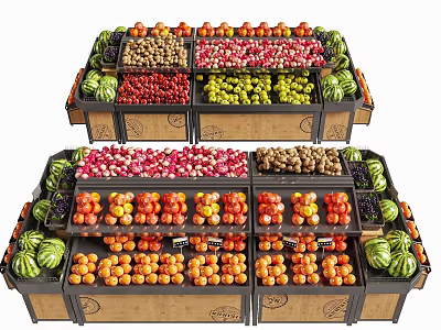 Fruit shelf display rack fruit display rack fruit peach apple watermelon supermarket display rack 3d model