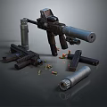 Tactical Assault Rifle With Scope Suppressor Magazines And Scattered Bullets 3d model