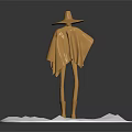 3D Character Model In Cloak And Wide Brimmed Hat Standing On White Platform