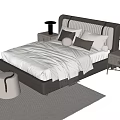 Modern Stylish Double Bed With Upholstered Headboard Pillows Throw Blanket Nightstands And Lamps
