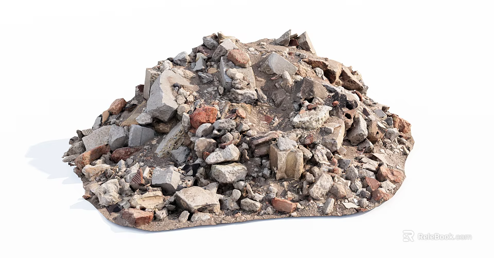 Mixed Stones and Wood Debris Pile for Construction Material Use 3d model 