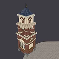 Classical Brick Tower With Multi Story Structure Black Roof And Arched Windows 3d model