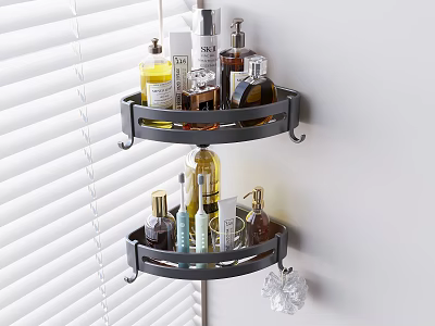 Bathroom Wall Mounted Corner Shelves With Organized Wash Supplies And Toiletries 3d model