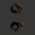 Ornate Medieval Leather Arm Guards Featuring Flame Shaped Decoration And Metallic Details