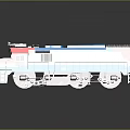 Blue Pink Gray Train Model with Multiple Wheels Detailed Design on Gray Background Reflective Surface 3d model