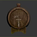 Wooden Barrel With Wooden Stopper Metal Hoops And Tap On Stand