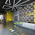 Modern Gym Interior With Fitness Equipment Hexagon Pendant Lights Black Floors Yellow Markings