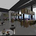 Modern Office Interior Design Featuring Open Layout Large Windows City View Sofa And Pendant Light 3d model