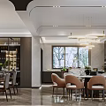 Luxurious Living Dining Room Interior With Marble Columns Staircase Large Windows And Wine Cabinet