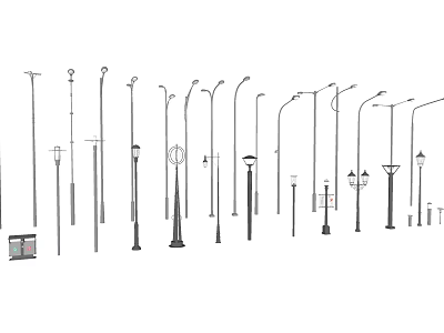 Various Outdoor Lights Featuring Different Pole Designs And Styles For Street And Garden 3d model