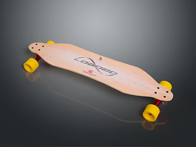 High Quality Wooden Longboard Skateboard for Daily Life With Yellow Wheels and Red Trucks 3d model