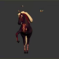 3D Horse Model With Purple Red Body Orange Mane And Tail Leaping With Floating Leaves