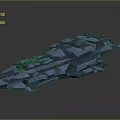 Futuristic Blue 3D Geometric Spaceship Model With Sharp Edges And Reflective Surface