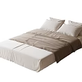 Simple Single Bed With White Fitted Sheet Brown Blanket And Soft Pillows 3d model
