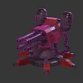 Red Mechanical Turret With Multi Barrel Pipes And Metal Support Base Structure