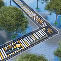Municipal Road Design With Intersection Zebra Crossings Green Trees And Lane Markings