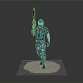 Tactical Military Figure Wearing Helmet And Camouflage Pants Holding Rifle On White Base