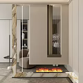 Modern Entryway Hallway Design With Fireplace Mirror Panel And Decorative Vase 3d model