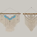 Bohemian Macramé Wall Hangings with Wooden Dowel Blue Accents and Natural Tassels