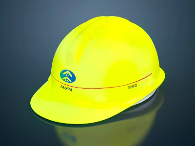Yellow Safety Helmet with NICE Blue Logo Red Stripe for Construction Work 3d model