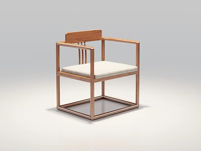 Modern Wooden Leisure Chair With Simple Frame And Light Seat Cushion 3d model