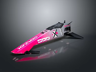 Streamlined Pink and Black Race Car with DDD Logo Aerodynamic Features and Reflective Surface 3d model