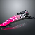 Streamlined Pink and Black Race Car with DDD Logo Aerodynamic Features and Reflective Surface
