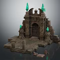 Ancient Ornate Stone Structure With Green Gemstones Archway Steps And Stone Base