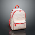 White Quilted Backpack with Red Accents Handle Zipper and Front Pocket 3d model