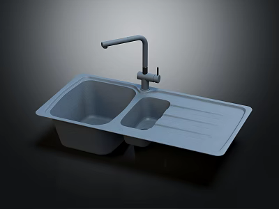 Modern Double Bowl Kitchen Sink With Integrated Drainer And Faucet Design 3d model