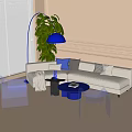 Modern Light Sofa with Cushions and Coffee Table Set with Blue Floor Lamp Green Plant