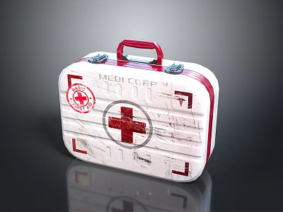 Portable MEDICORP First Aid Kit With Red Cross And Red Handle White Case 3d model