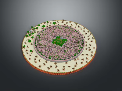 Circular Scenic Landscape with Central Green Garden and Pink Floral Area Surrounded by Trees 3d model