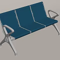Blue Upholstered Three Seat Office Chair With Metal Armrests And Legs