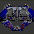 Sci Fi Robot Character With Detailed Mechanical Design Blue Red Silver Armor Holding Sword