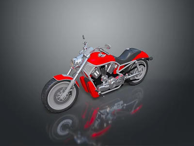 Shiny Red Cruiser Motorcycle With Black Seat Silver Engine Parts And Surface Reflection 3d model