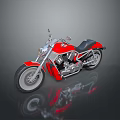 Shiny Red Cruiser Motorcycle With Black Seat Silver Engine Parts And Surface Reflection
