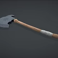 Medieval Axe Weapon With Engraved Metal Head And Wooden Handle