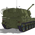 Military Armored Tank With Long Cannon Tracked Chassis And Military Gear